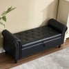Vynxaria Upholstered Storage Ottoman Bench - 55.12"Black Button Tufted with Rivet Accents - 2 of 4