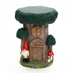 LuxenHome Outdoor Side Table, 17" Green Gnome Tree Stump Cement End Table,Indoor and Outdoor Sculpture Accent Side Table,Garden Decor Stool - 1 of 4