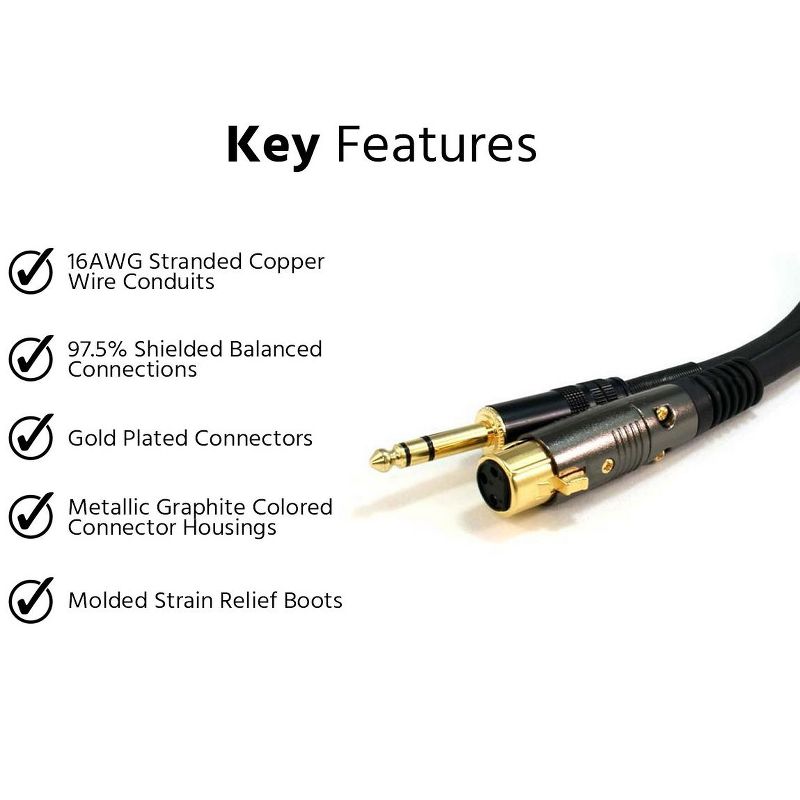 Monoprice XLR Female to 1/4in TRS Male Cable - 35 Feet | 16AWG, Gold Plated - Premier Series, 2 of 4
