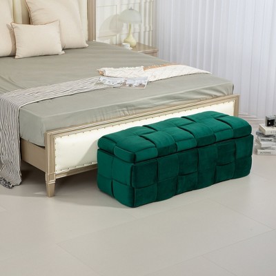Fabric Upholstered Storage Ottoman with Safe Hinge, Bedroom and Living Room End Bench, Padded Entryway Footrest