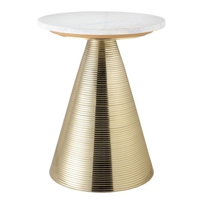 Elegant Gold & White Marble 16" Round Side Table