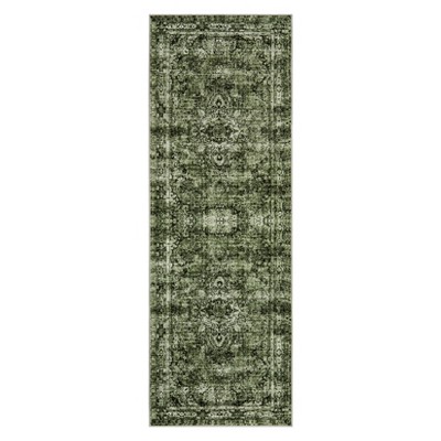 2x6ft Washed Back Low Pile Area Rug for Living Room, Washable Rugs for Bedroom, Hallway Runner, Large Non-Slip Carpet for Kitchen Dining Room (Green)