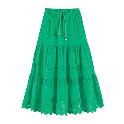Collections Etc Tiered Eyelet Detail Scalloped Border Hem Elasticized Waist Skirt