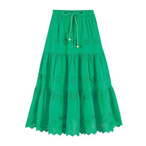 Collections Etc Tiered Eyelet Detail Scalloped Border Hem Elasticized Waist Skirt - image 1 of 4