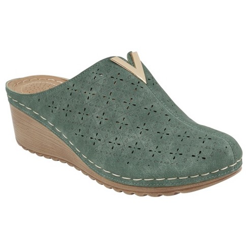 Gc Shoes Camille Dark Teal 6 Perforated V-shape Hardware Slide Wedge Mule :  Target