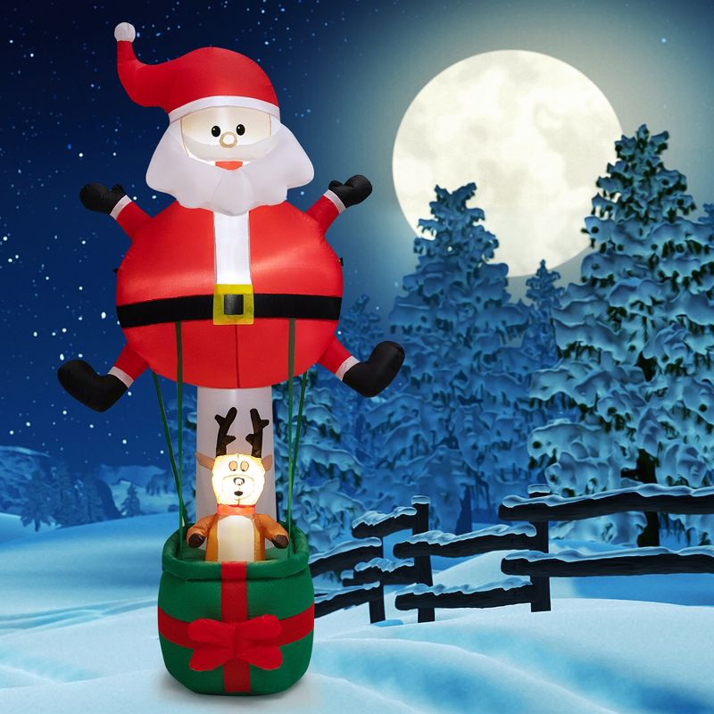 Costway 8 FT Inflatable Santa Claus & Reindeer Giant Hot Air Balloon with LED Lights, 2 of 10