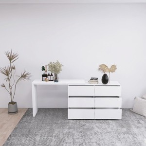 Okak Modern Vanity Desk Extended Desktop, Dresser Cabinet, Makeup Vanity with Drawers without Mirror for Bedroom,Makeup Room, White - 1 of 4