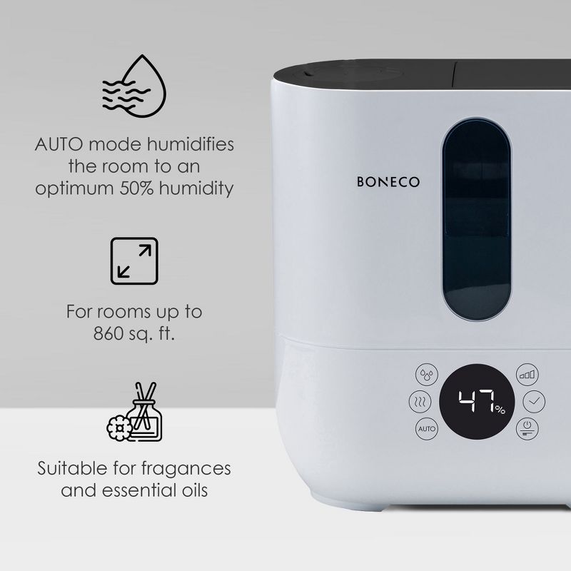Boneco U350 Long Running Ultrasonic Humidifier with Warm or Cool Mist Function, Multifunctional LED Display, and 3 Gallon Capacity, White, 2 of 7