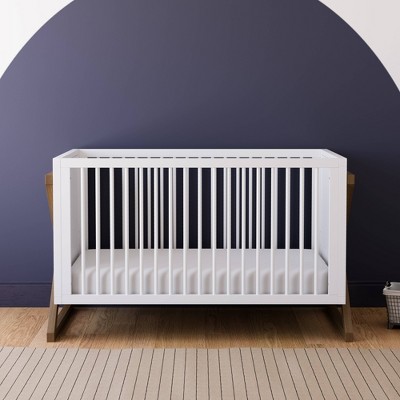 White and Driftwood 3-in-1 Convertible Baby Crib with Adjustable Mattress Support
