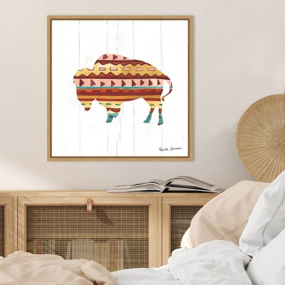 Southwestern Vibes II Buffalo Canvas Print with Maple Frame