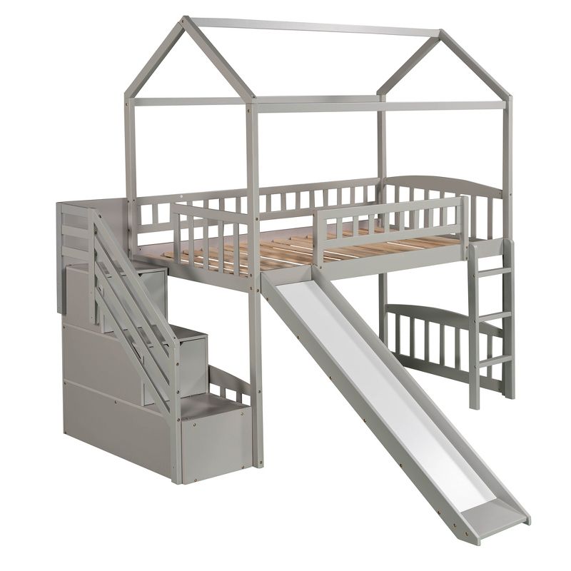 Twin Size House shape Loft Bed with Two Drawers and Slide - ModernLuxe, 4 of 12