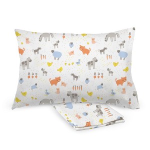 BreathableBaby Cotton Percale Pillowcase, For 13" x 18"/33 x 46 cm Toddler Pillow, Farm (2-Pack) - 1 of 4
