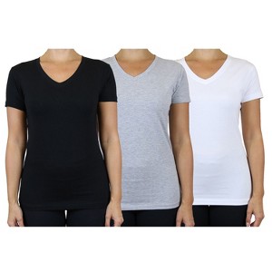 Blu Rock Women's Loose Fit  Short Sleeve V-Neck Cotton Stretch Tees-3 Pack - 1 of 2