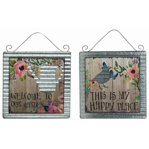 Transpac Square Metal/Wood Galvanized Garden Sentiment Wall Decor Set of 2 14.5 x 14.5 inch - 1 of 1