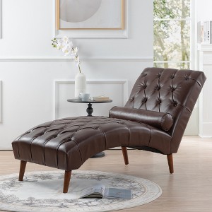 GDFStudio Wina 60.24'' Mid-Century Modern Faux Leather Upholstered Tufted Chaise Lounge - 1 of 4