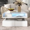 Lift-Top Coffee Table with LED, 2 Drawers & Glass Top, Square Cocktail Table High-Gloss Sofa Side Table Storage Center Table, White/Black - ModernLuxe - 3 of 4