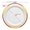 Smarty Had A Party 10.25" White w/ Burgundy and Gold Rim Plastic Dinner Plates - 120 pcs - 3 of 4