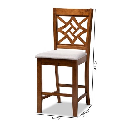 Nicolette Grey Fabric and Walnut Wood Counter Stools, Set of 2