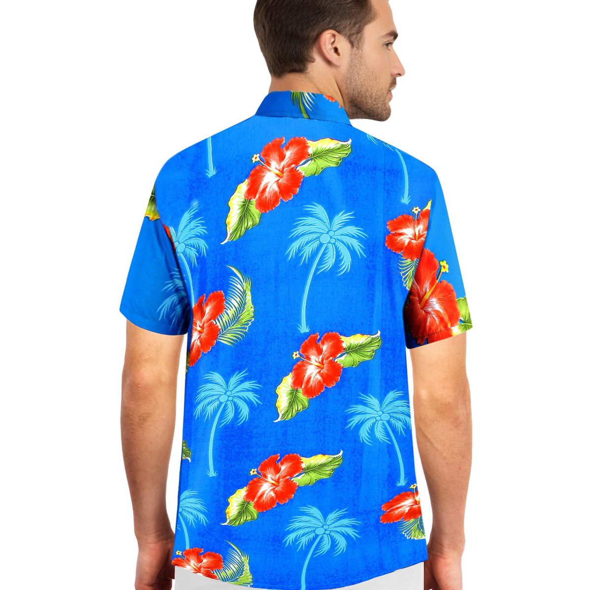 LA LEELA Mens Hawaiian Shirts Short Sleeve Button Down Shirt Men's Party Shirts Casual Vacation Summer Tropical Island Shirts Funny 4XL Blue,Tree - thumbnail 2