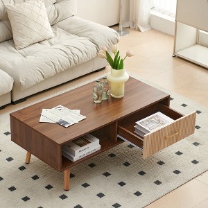 KTMBDW Coffee Table, 41" Mid Century Modern Center Table with Storage Drawer, Rectangle Cocktail Table with Open Shelf for Living Room - 1 of 4