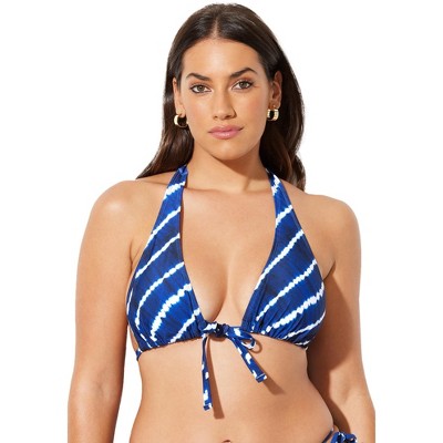 Women's Plus Size Ribbed Knotted Front Fixed Straps Bikini Top