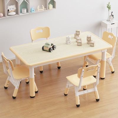 Whizmax Kids Table and Chair Set, Height Adjustable Toddler Table and 4 Chairs Set, Graffiti Desktop, Non-Slip Legs for Daycare Classroom Home