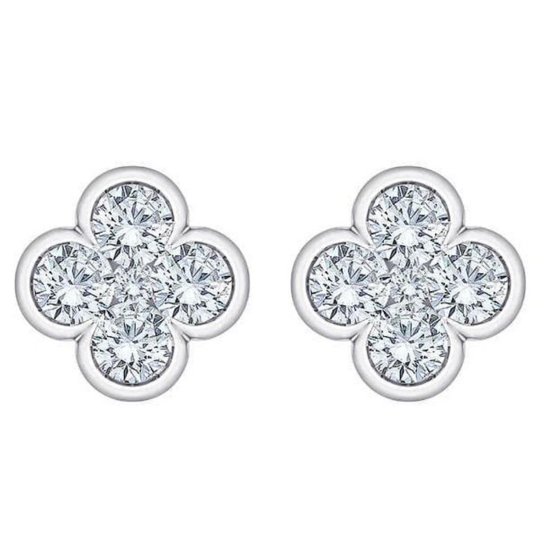 Pompeii3 1/2Ct Diamond Earrings Women's Fashion Clover White or Yellow Gold Lab Created, 1 of 4