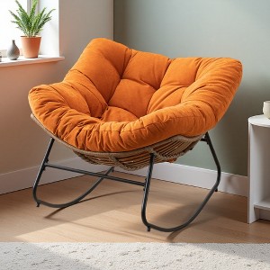 Chenille Rocking Chair with Metal Frame and Ergonomic Design - 1 of 3