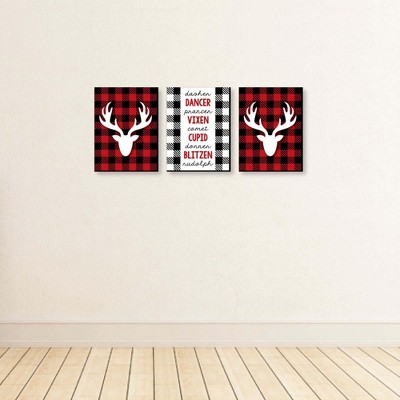 Multicolored Buffalo Plaid Reindeer Christmas Wall Art Set