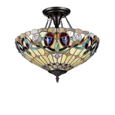 Antique Bronze Glass 16" Vintage Incandescent Ceiling Fixture