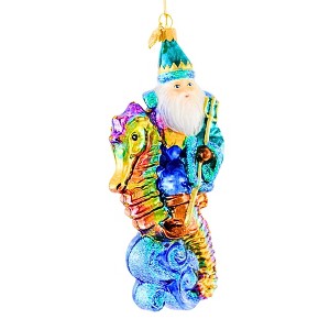 Huras Family 7.0 Inch Santa And His Seahorse Hand-Painted Keepsake Ocean Tree Ornaments - 1 of 4