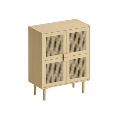 TIRAMISUBEST Natural Rattan 4-Door Storage Cabinet with Mesh Doors - Mobile File Cabinet for Office & Home Organization, 36-Inch Wide