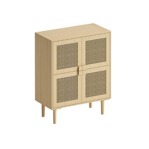TIRAMISUBEST Natural Rattan 4-Door Storage Cabinet with Mesh Doors - Mobile File Cabinet for Office & Home Organization, 36-Inch Wide - 1 of 4