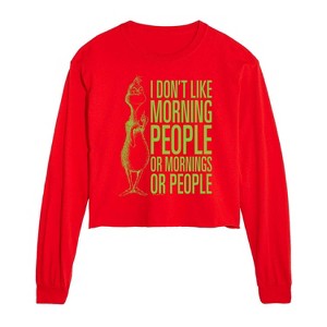 Dr. Seuss The Grinch Christmas I Don't Like Morning Or People Cropped Long Sleeve T-Shirt - Red - 2 X-Large - 1 of 2