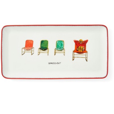 Kit Kemp by Spode 12" Doodles Serving Platter, Spaced Out Tagline, Fine China, Dishwasher Safe, Ideal for Sandwiches, Snacks, and Appetizers