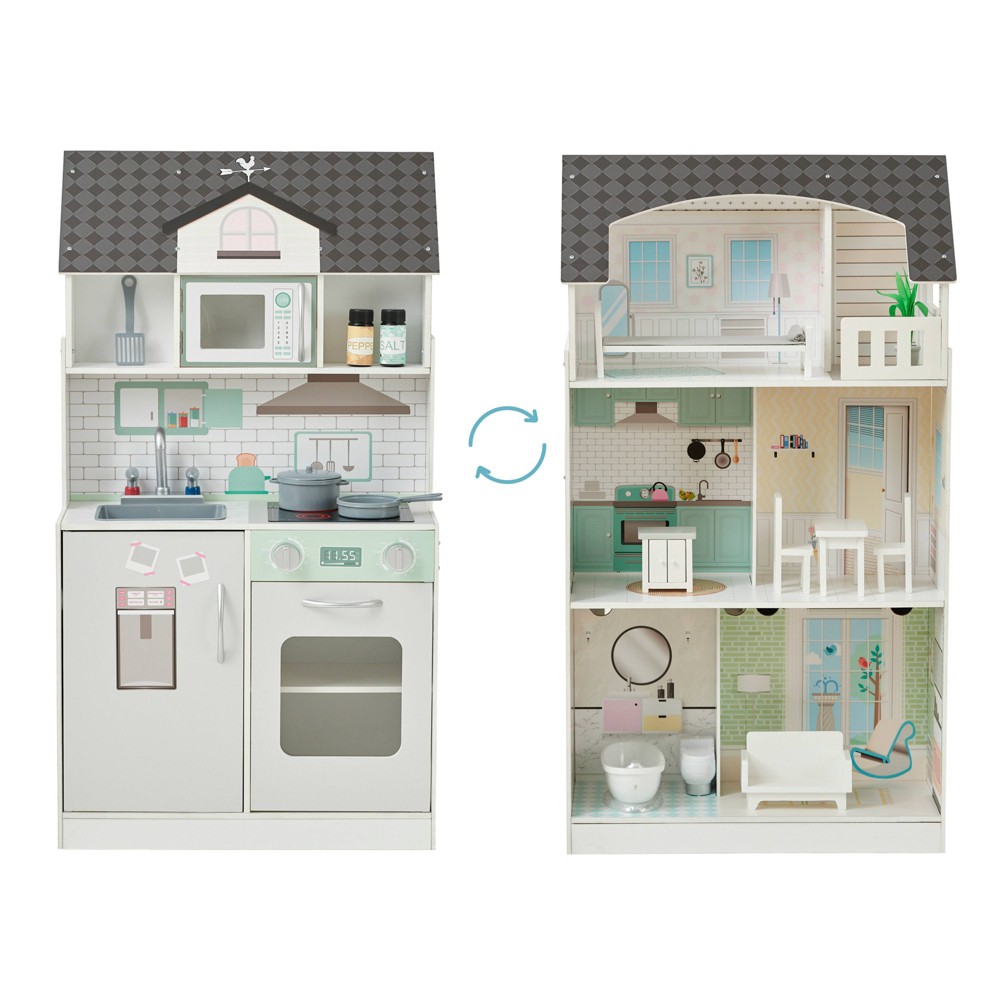 Teamson Kids Wonderland Ariel 2-in-1 Dollhouse/Play Kitchen Playset - Gray & Ivory