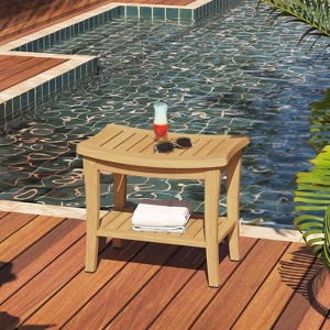 Tree City Waterproof Teak Shower Bench with Shelf, Non-Slip Feet & Adjustable Design, Heavy-Duty 300 lbs Teak Wood Bath Stool - 1 of 4