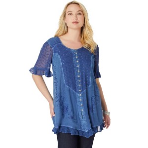Roaman's Women's Plus Size Acid Wash Tunic - 1 of 4