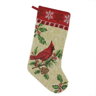 Kurt S. Adler 19" Snowflake, Holly and Cardinal Scenic Christmas Stocking