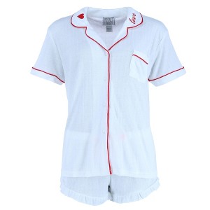 Mentally Exhausted Women's Pointelle Short Sleeve Pajama Set - 1 of 4