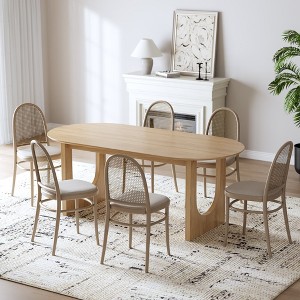 Spassway 67"L*33.5"W Oval Oak Wood Dining Table with Double Pedestal Modern Kitchen Table with Solid Wood Legs for Seats 6 - 1 of 4