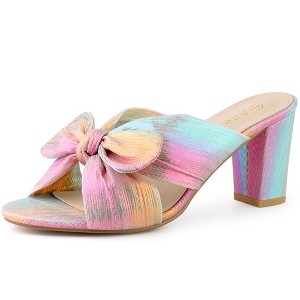 Allegra K Women's Slip-on Bow Chunky Heel Slide Sandals - 1 of 4