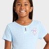 Girls' Sanrio Hello Kitty & Friends Ribbed Short Sleeve Keyhole T-Shirt - Light Blue - 2 of 4