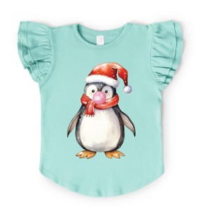 Watercolor Penguin Bubblegum - Flutter Sleeve Graphic T-Shirt - 1 of 4