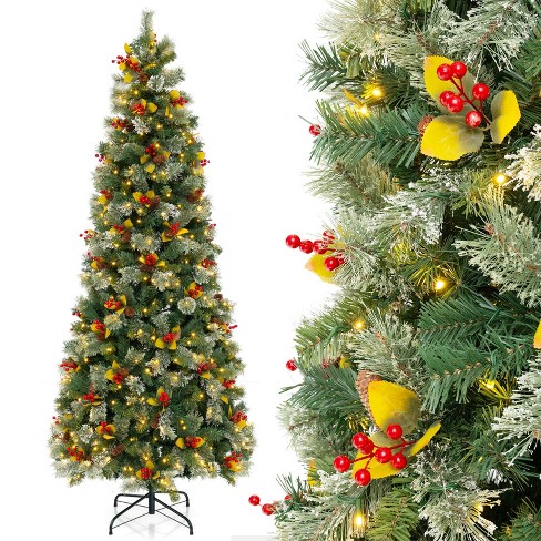 Costway 5/7.5/9 FT Artificial Xmas Tree with 453/1096/1416 Branch Tips 230/460/560 Warm White LED Lights - image 1 of 4