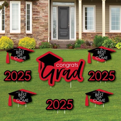 Big Dot of Happiness Red Grad Class of 2025 Outdoor Decorations - Graduation Yard Signs - Set of 8