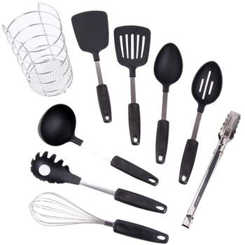 Hastings Home Kitchen Utensil and Gadget Set - 6 Piece Spatula and Spoons  on Ring - Black Plastic - Dishwasher Safe - Heat Resistant - Non-Stick in  the Kitchen Tools department at