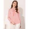 INSPIRE CHIC Women's Tie Neck Contrast Color Button Down Long Sleeves Shirt - 2 of 4