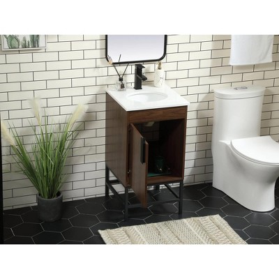 Walnut Brown Single Bathroom Vanity with Ivory Quartz Top