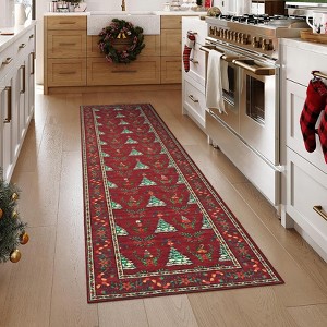 Orieon 24×72 in Washable Christmas Runner Rug, Non-Slip Holiday Carpet for Kitchen or Entryway, Soft Floor Mat with Snowflake & Tree Pattern - 1 of 4